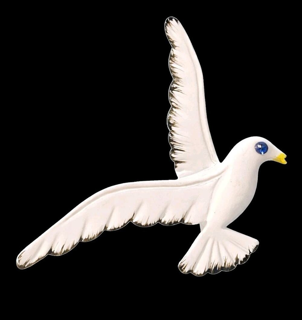 Vintage GERRYS Seagull Brooch Pin 2.25" Large Figural Bird White Enamel sab-22